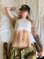 Double Brim Painter's Hat - Green and Leopard Print